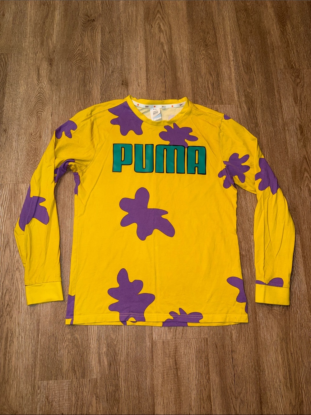 Puma x Rugrats Nickelodeon Long Sleeve Graphic T Shirt Yellow Purple Size Small